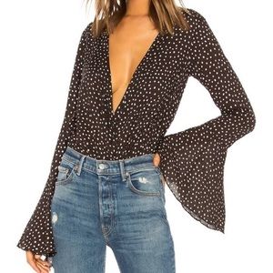 NWOT Free People ‘Makin Waves’ Plunge Bodysuit Bell Sleeves